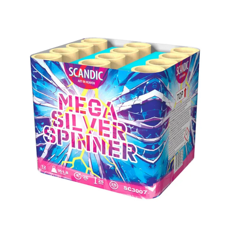 Mega Silver Spinner 12-Schuss-Feuerwerk-Batterie