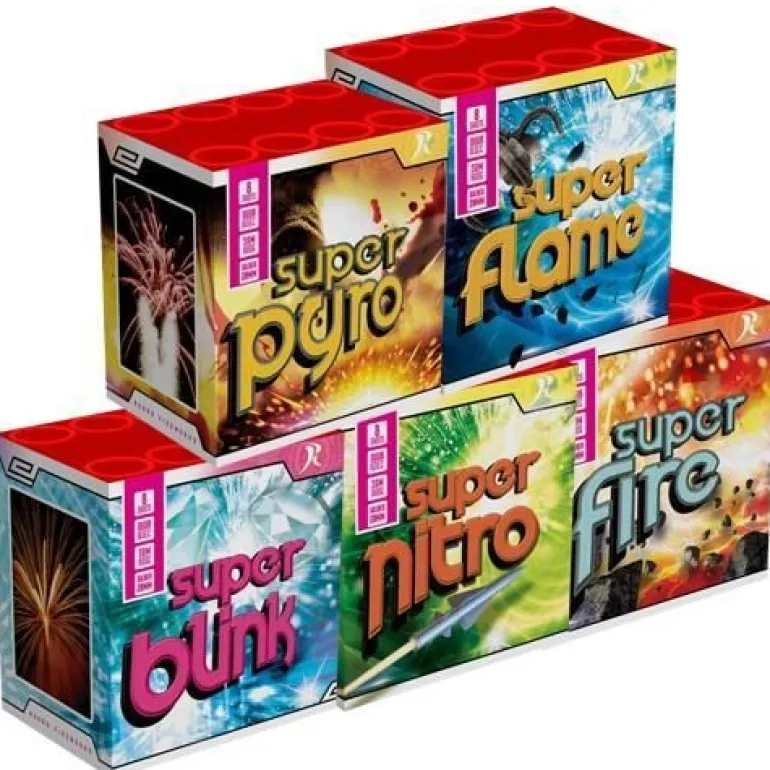Super 5 5x 8-Schuss-Feuerwerk-Batterien 6er Pack (Stahlkäfig)
